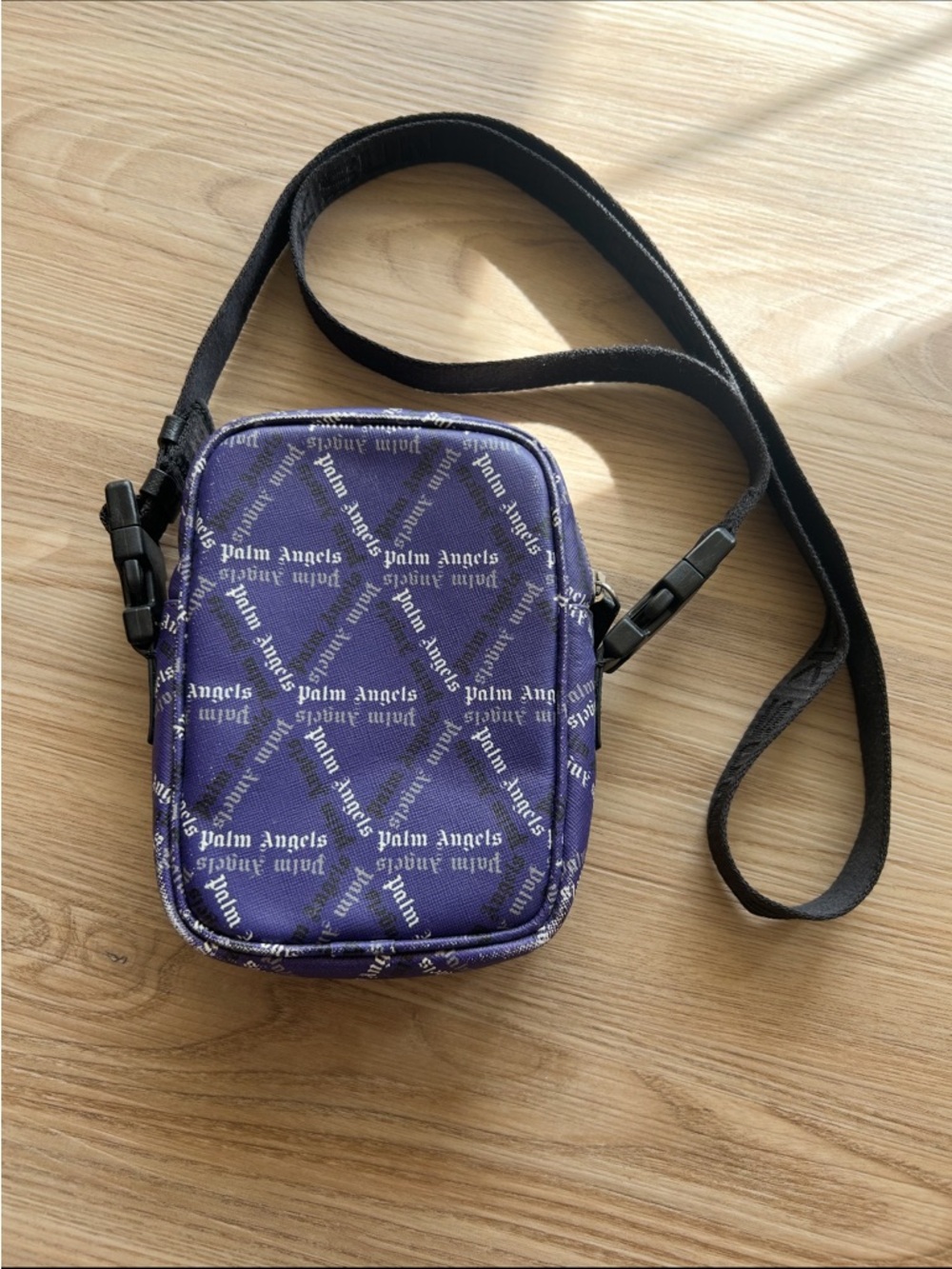 Palm Angels Purple Logo Shoulder Bag with Black Strap